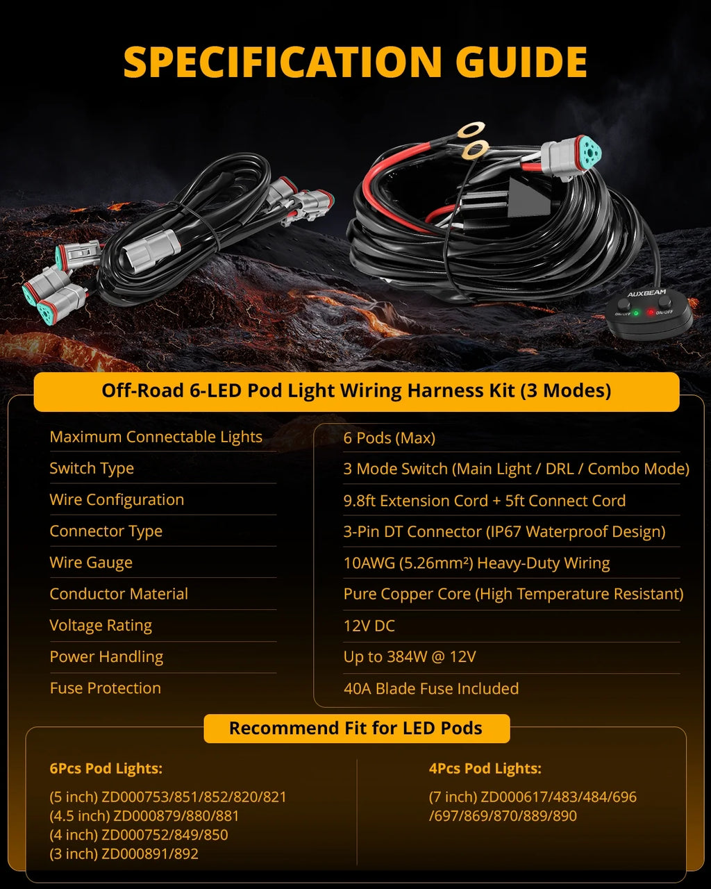 Pod Light Power Wiring Harness Kit